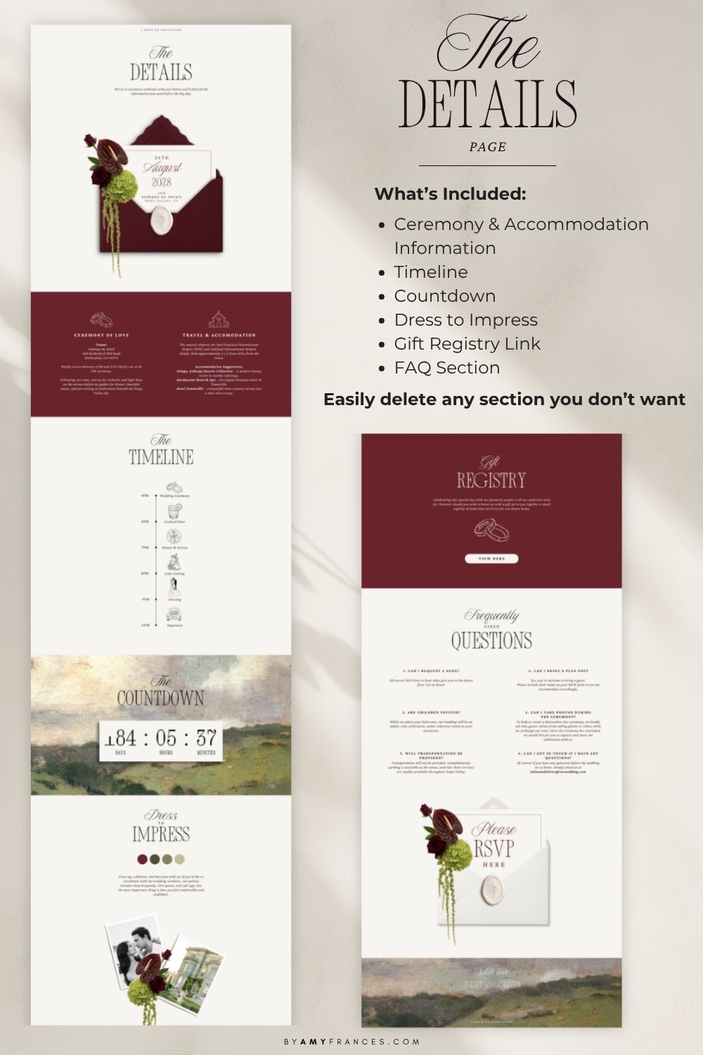 Olive & Burgundy Wedding Website