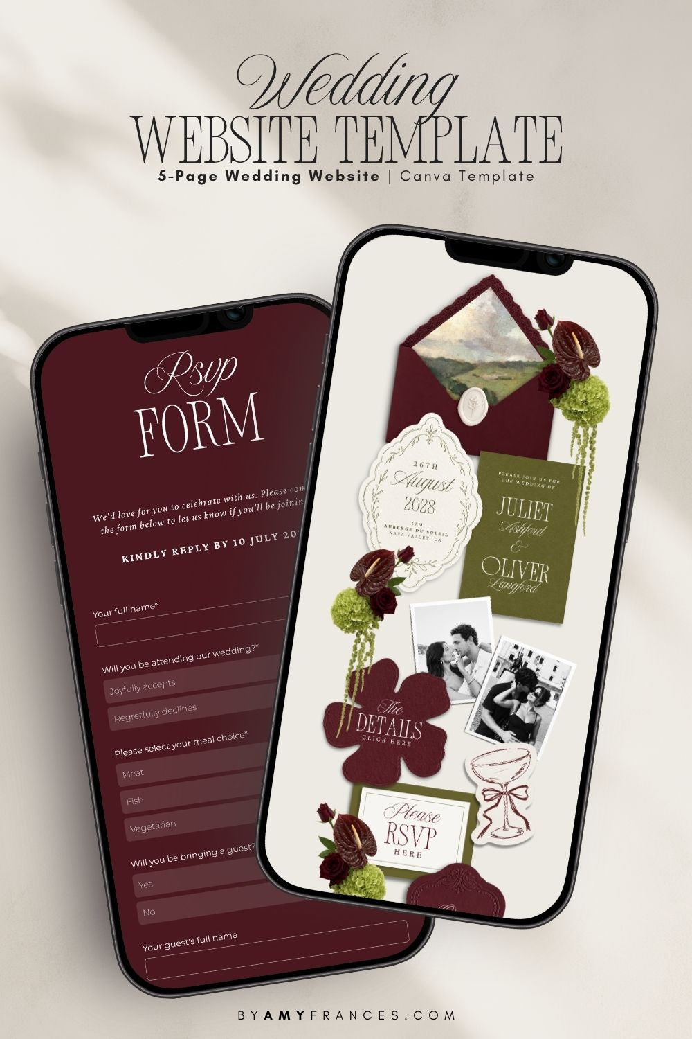 Olive & Burgundy Wedding Website