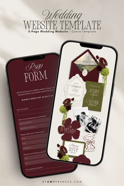 Olive & Burgundy Wedding Website