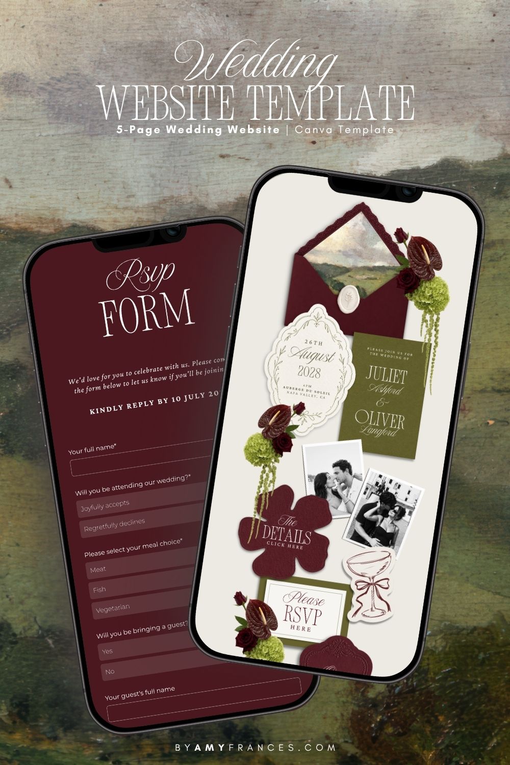 Olive & Burgundy Wedding Website