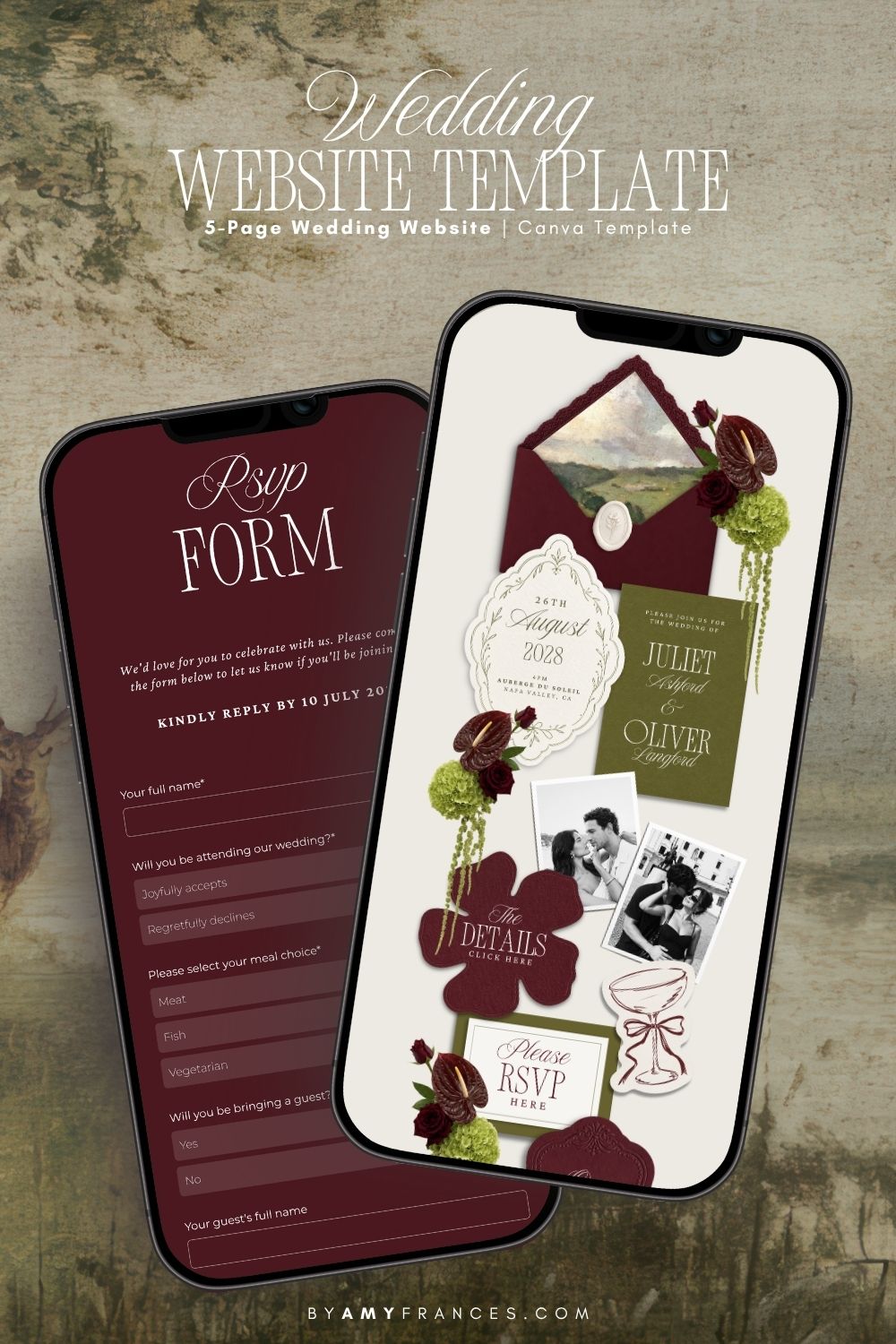 Olive & Burgundy Wedding Website