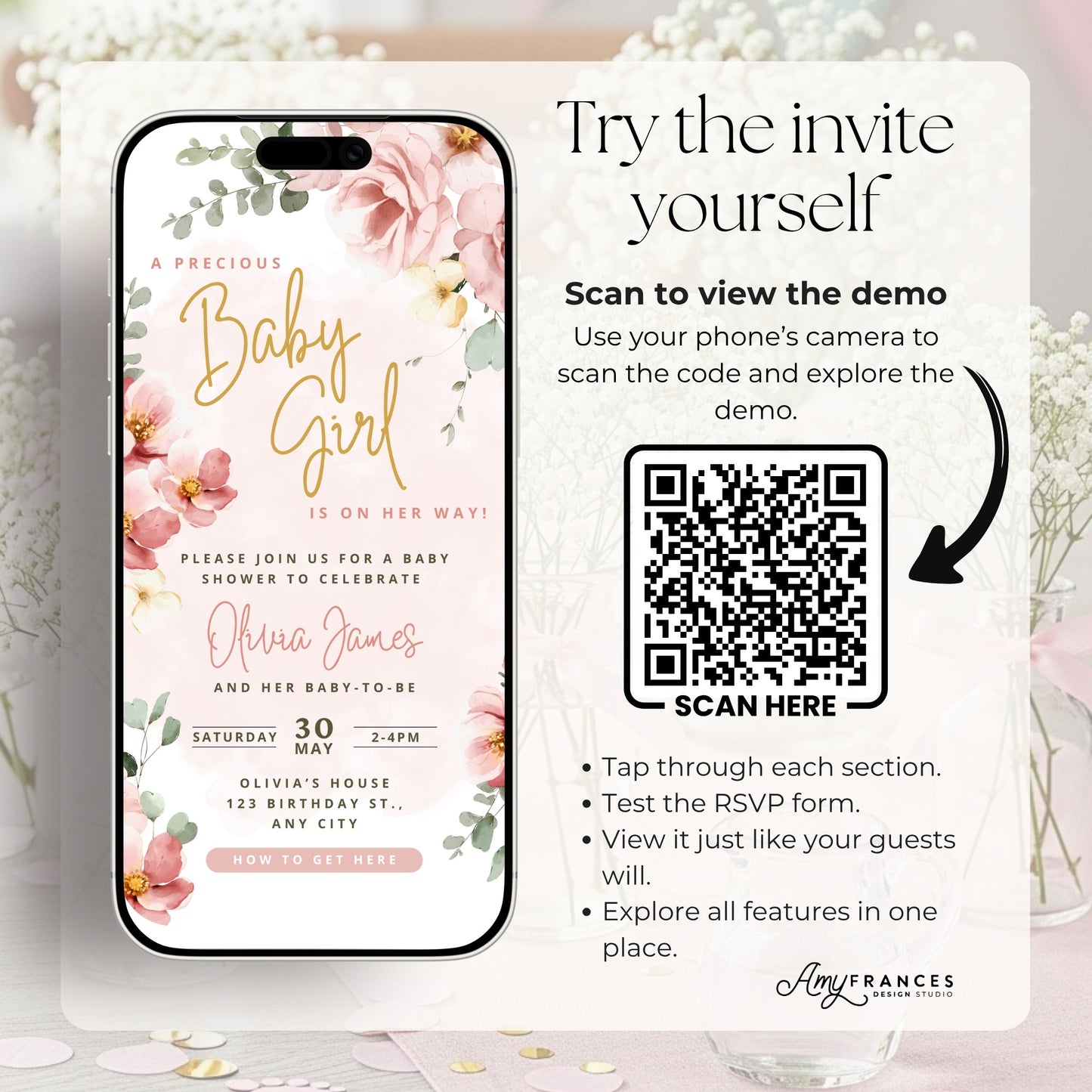 Floral Baby Shower Digital Invitation