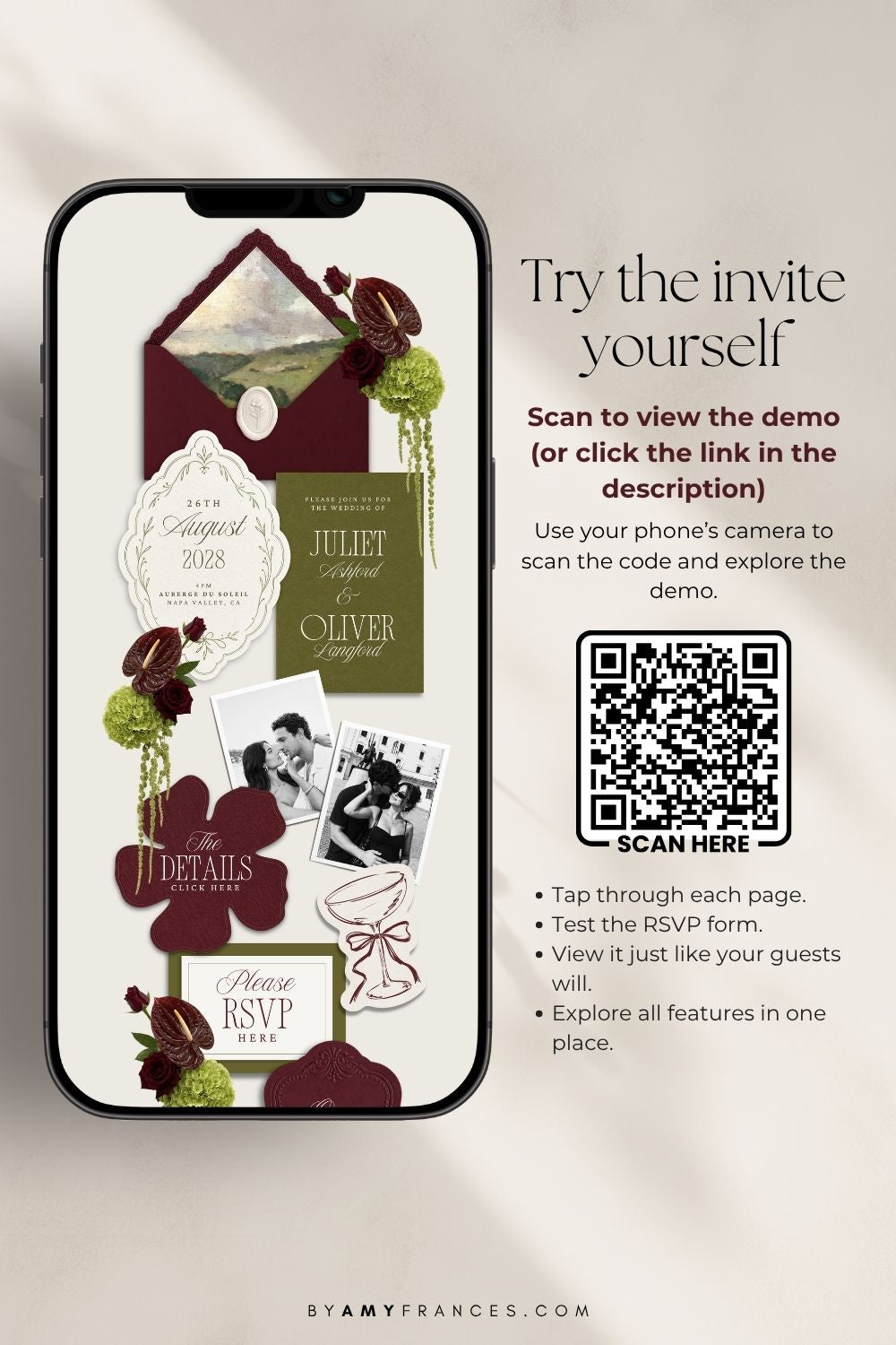 Olive & Burgundy Wedding Website