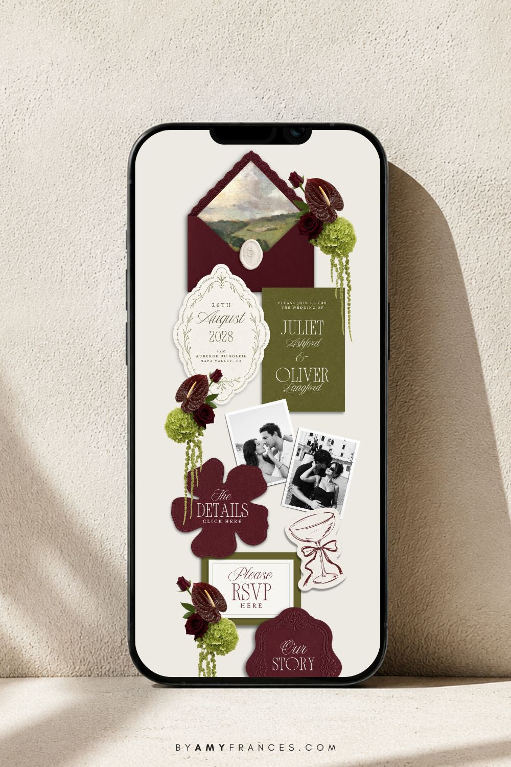 Olive & Burgundy Wedding Website